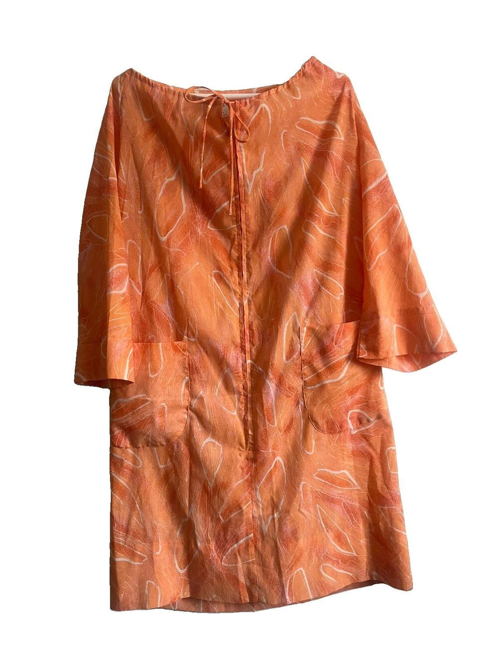 Vintage 60s/70s Models Coat House Dress MuuMuu Orange Abstract Mod Pockets s/m